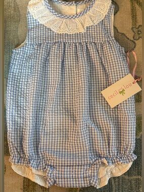 Cecil and Lou Blue Gingham Bubble with Lace Collar